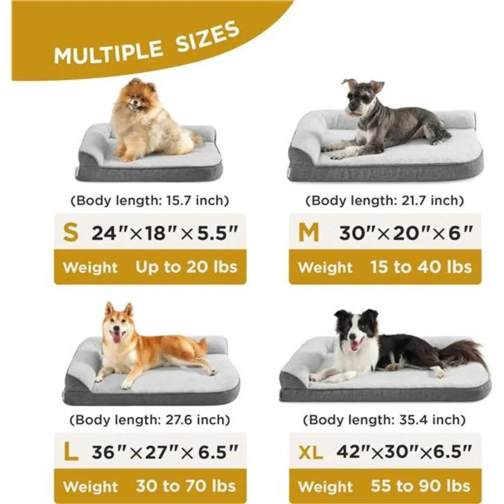 Orthopedic Dog Bed for Large Dogs - Large Washable Dog Beds,  36x27 inch, Grey